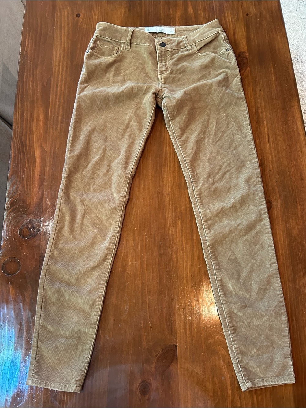 Abercrombie & Fitch Women's Straight Leg Corduroy Pants in Tan